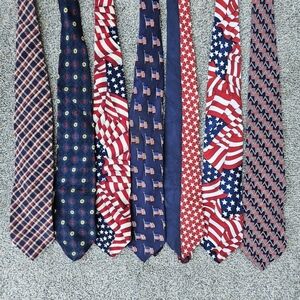 Lot 7 Ties American Flag Patriotic Silk Tie 4th of July Americana Mens Dress Tie